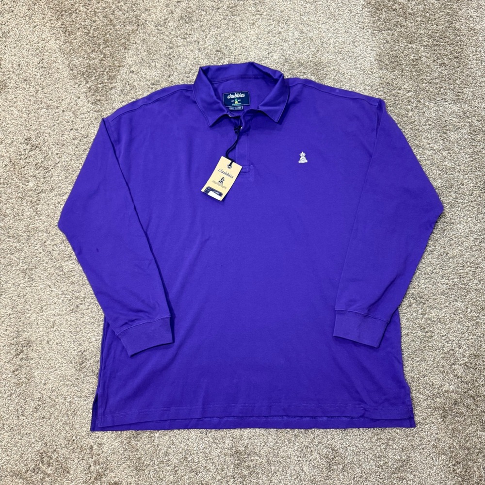 Chubbies Mens Purple Long Sleeve Pineapple Logo Polo Shirt XL NWT